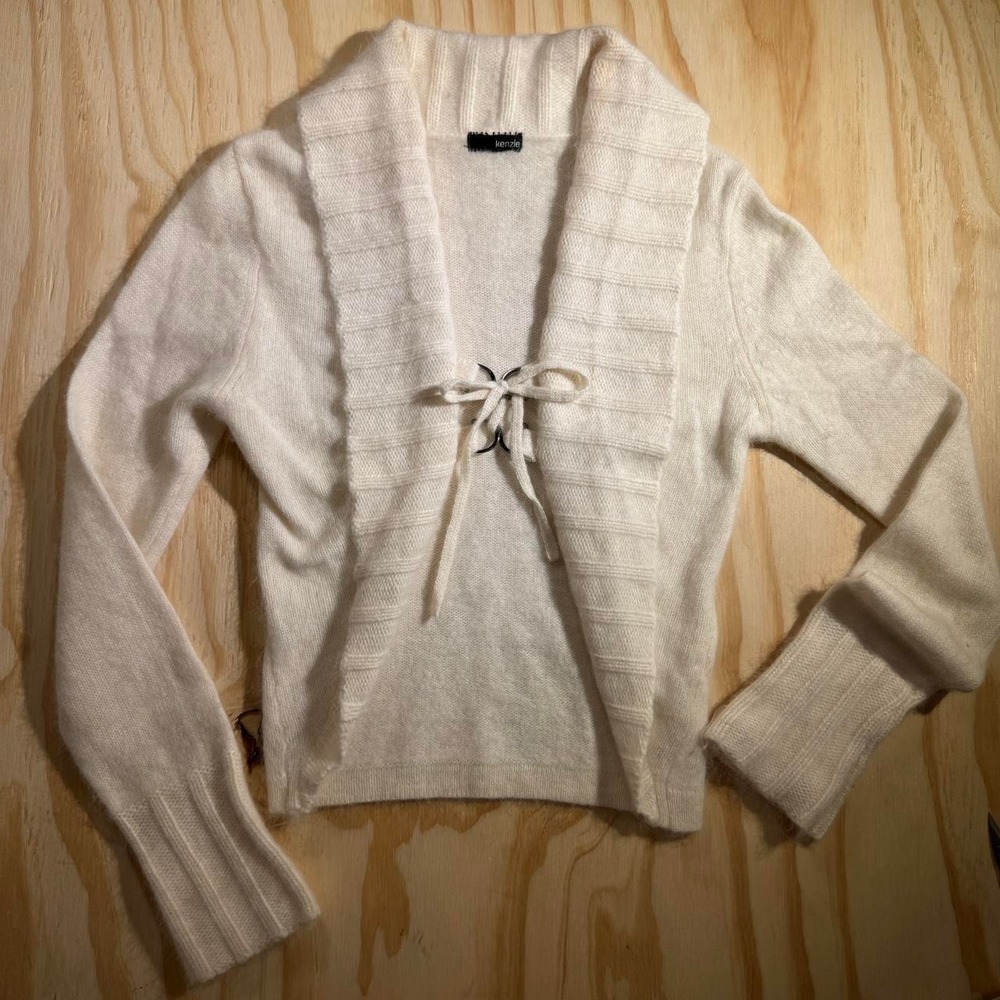 Kenzie white cashmere shawl neck tie front cardigan